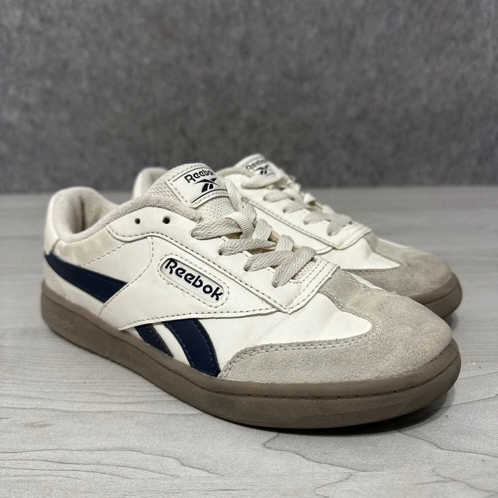 Reebok Club C Sneakers Kids Sz 3 White Navy Gum Sole Leather Suede Tennis Shoe‎